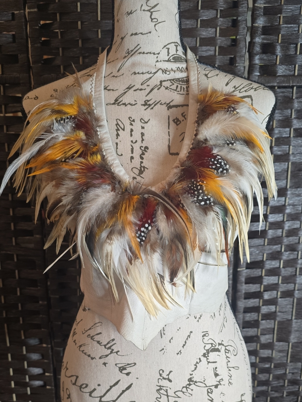 Vintage Fancy Hides Boho Feather Halter Top, Festival Burning Man Rave, Size 4